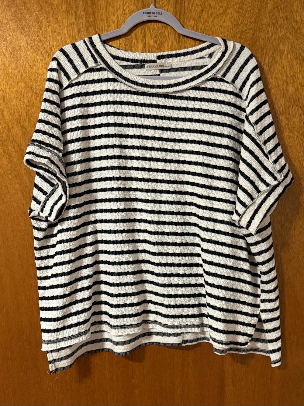 Zenana Outfitters Black & White Striped Short-Sleeve Knit Top